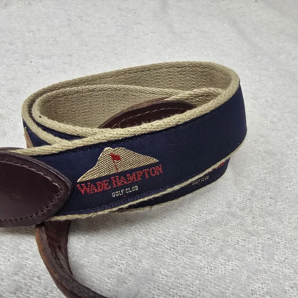 YRI‎ Belt Mens 36 Navy Wade Hampton Golf Club Leather Canvas Made in USA